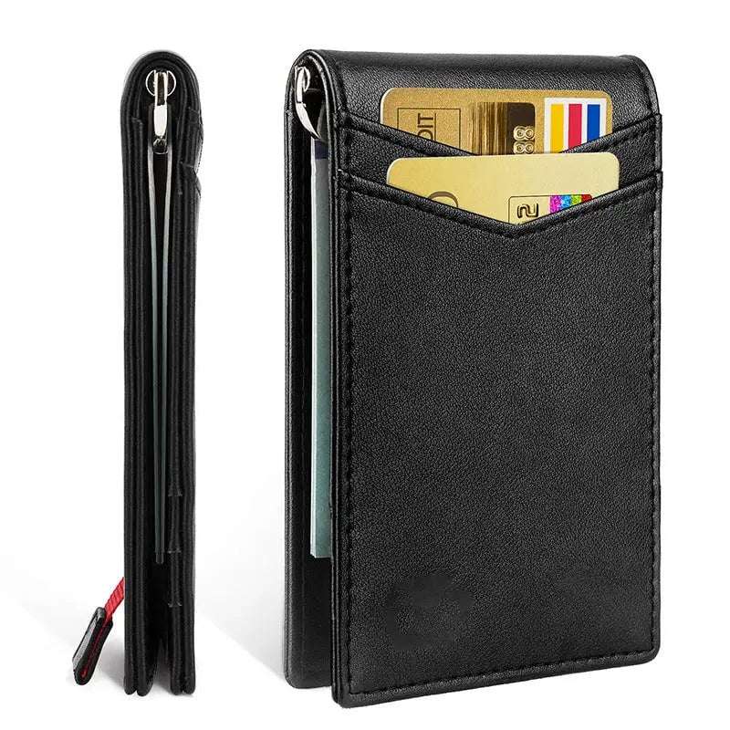 Men's Leather Card Holder Rfid Anti-Theft Brush Charger Dropshipman Black