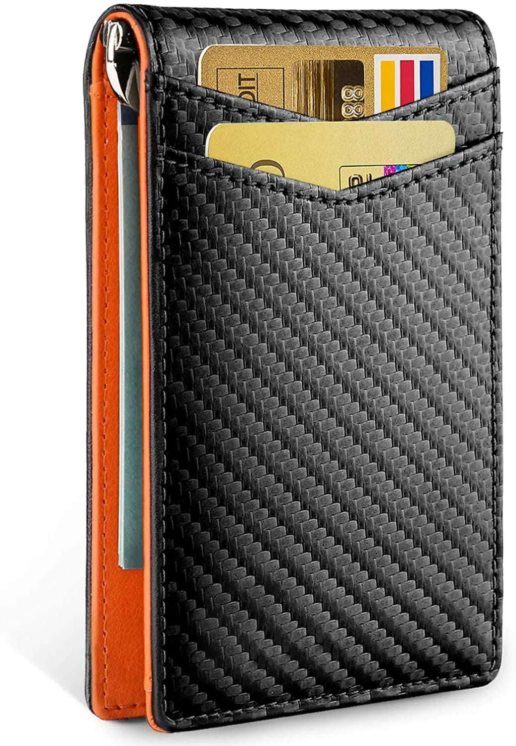 Men's Leather Card Holder Rfid Anti-Theft Brush Charger Dropshipman Black Orange