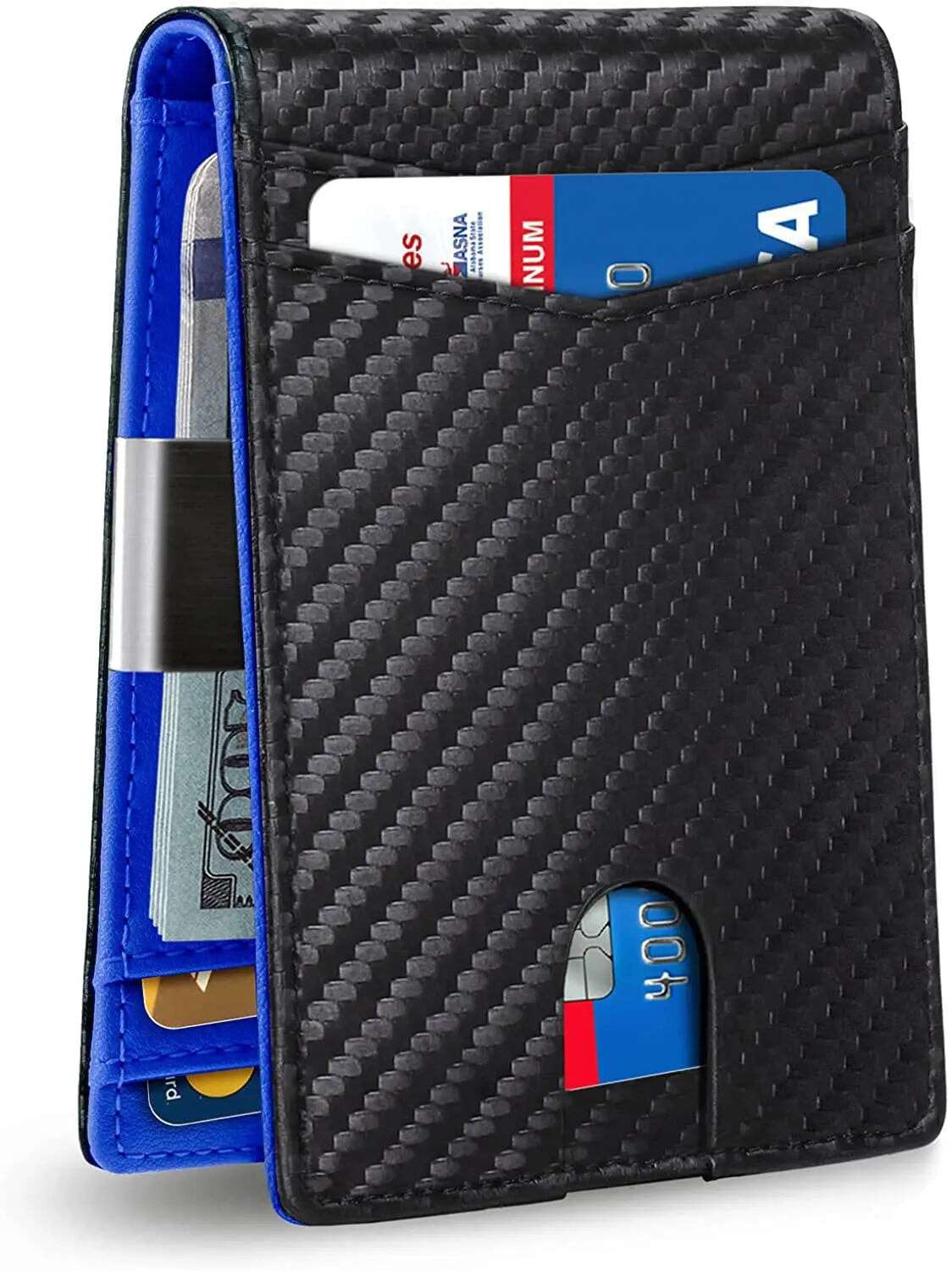 Men's Leather Card Holder Rfid Anti-Theft Brush Charger Dropshipman Carbon Fiber Black Blue