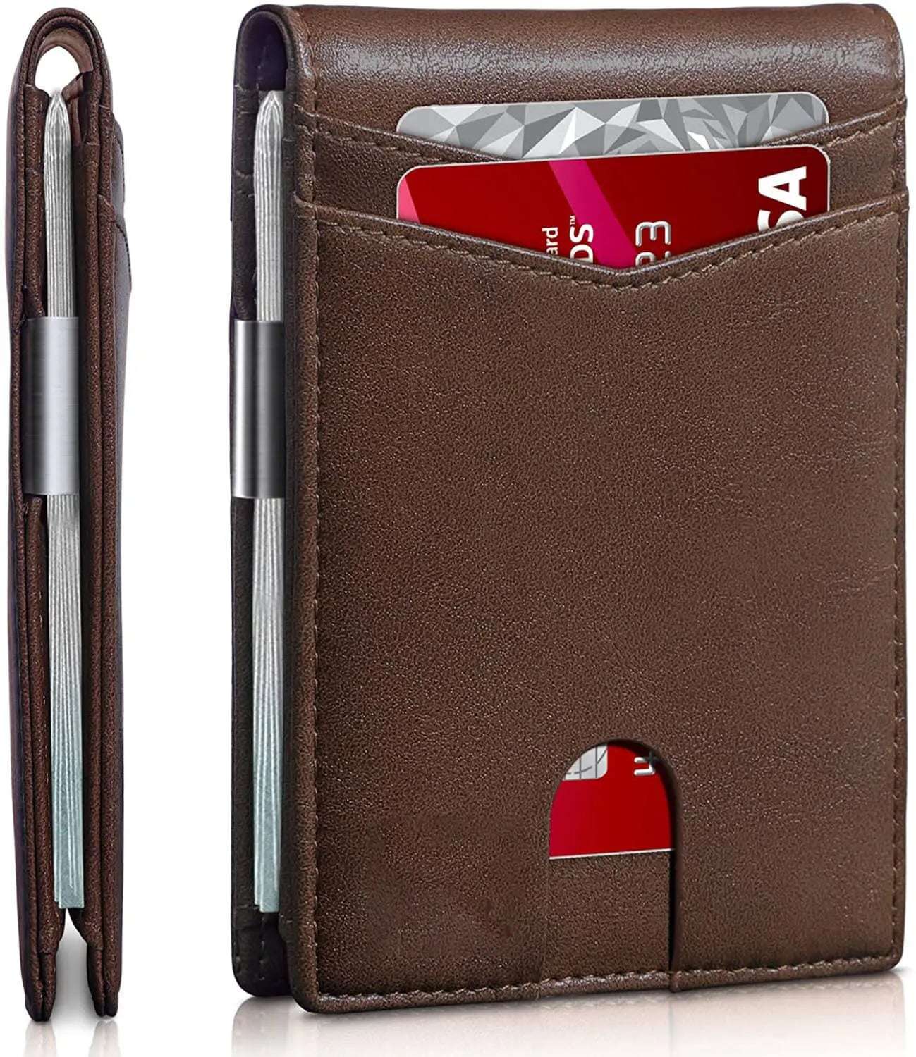 Men's Leather Card Holder Rfid Anti-Theft Brush Charger Dropshipman Dark coffee