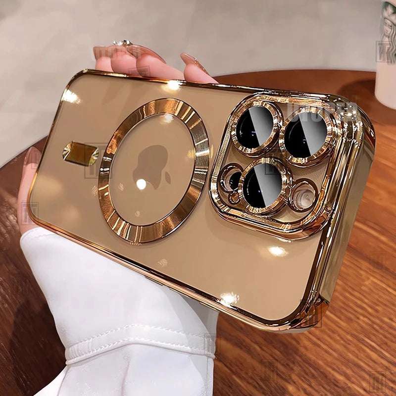 New Official Desert Gold Phone Case For iPhone 16 15 Pro Max and Plus Clear Magsafe Magnetic Lens Protect Soft Cover
