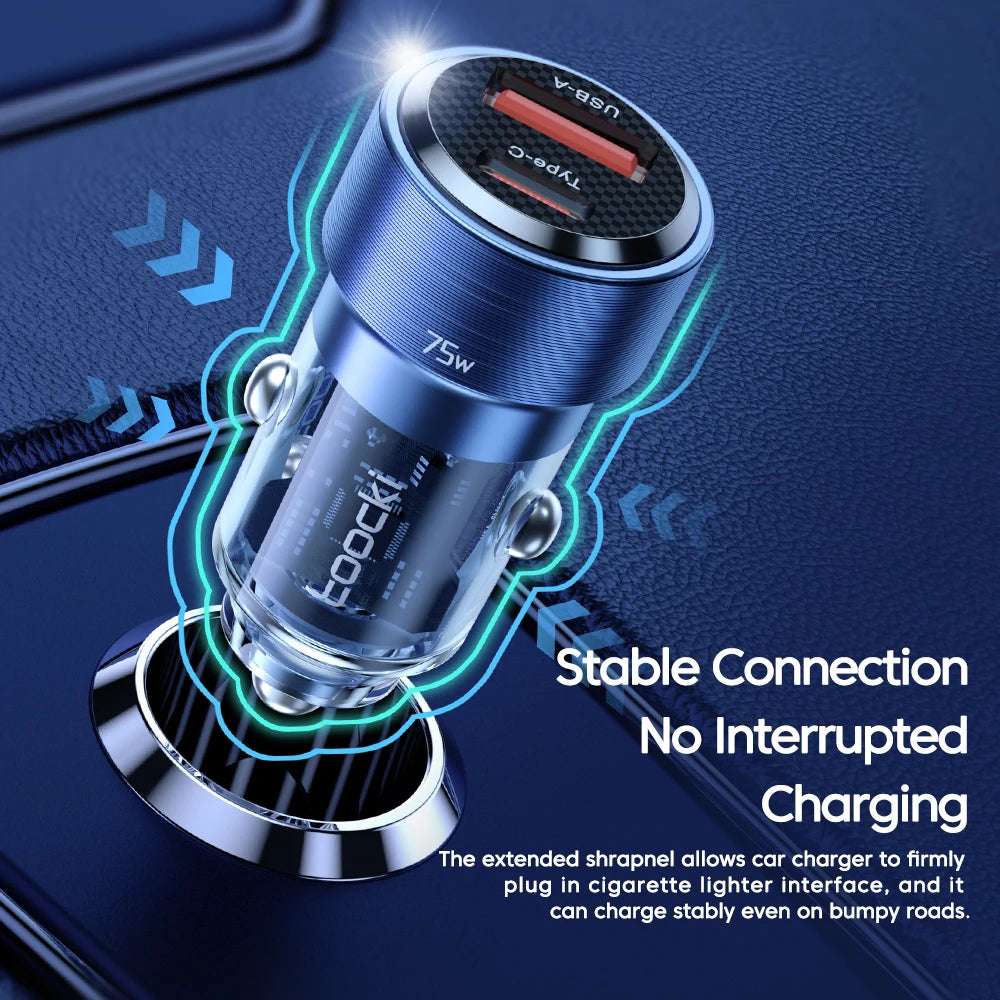 75W Charger USB Type C 45W Fast Charging Car Phone Charger for Samsung S iPhone Charger in Car