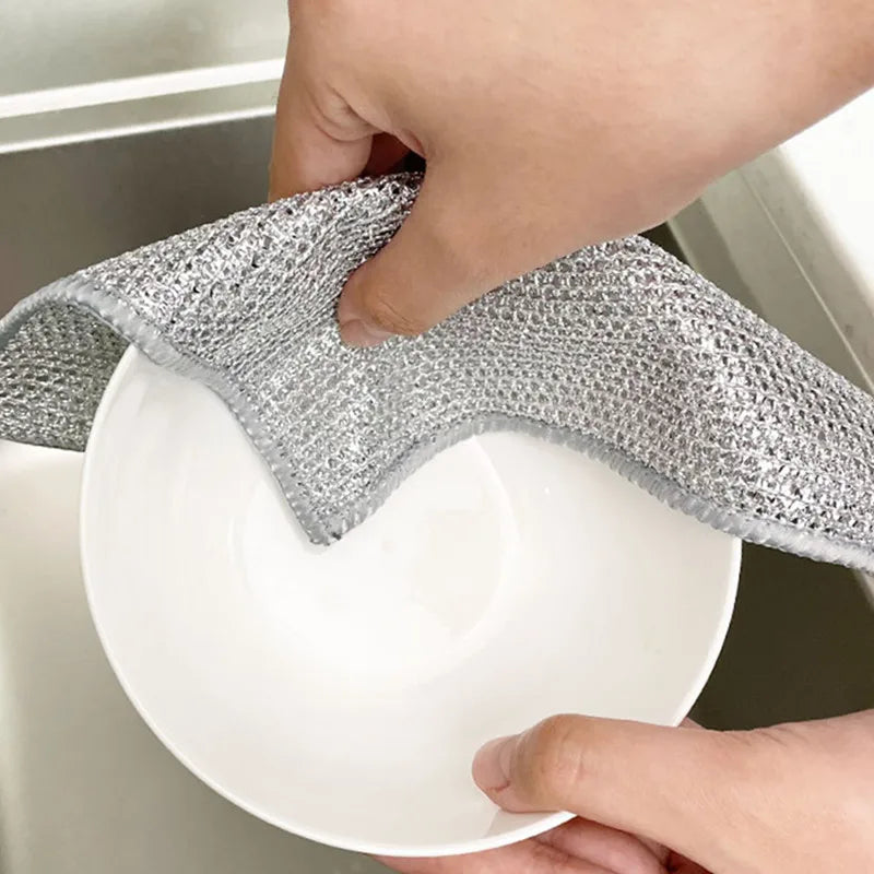 New Thickened Steel Wire Cleaning Cloth Non-Scratch Double-layer Iron Microfiber Mesh Dishrag Washing Pot Rags Kitchen Towels
