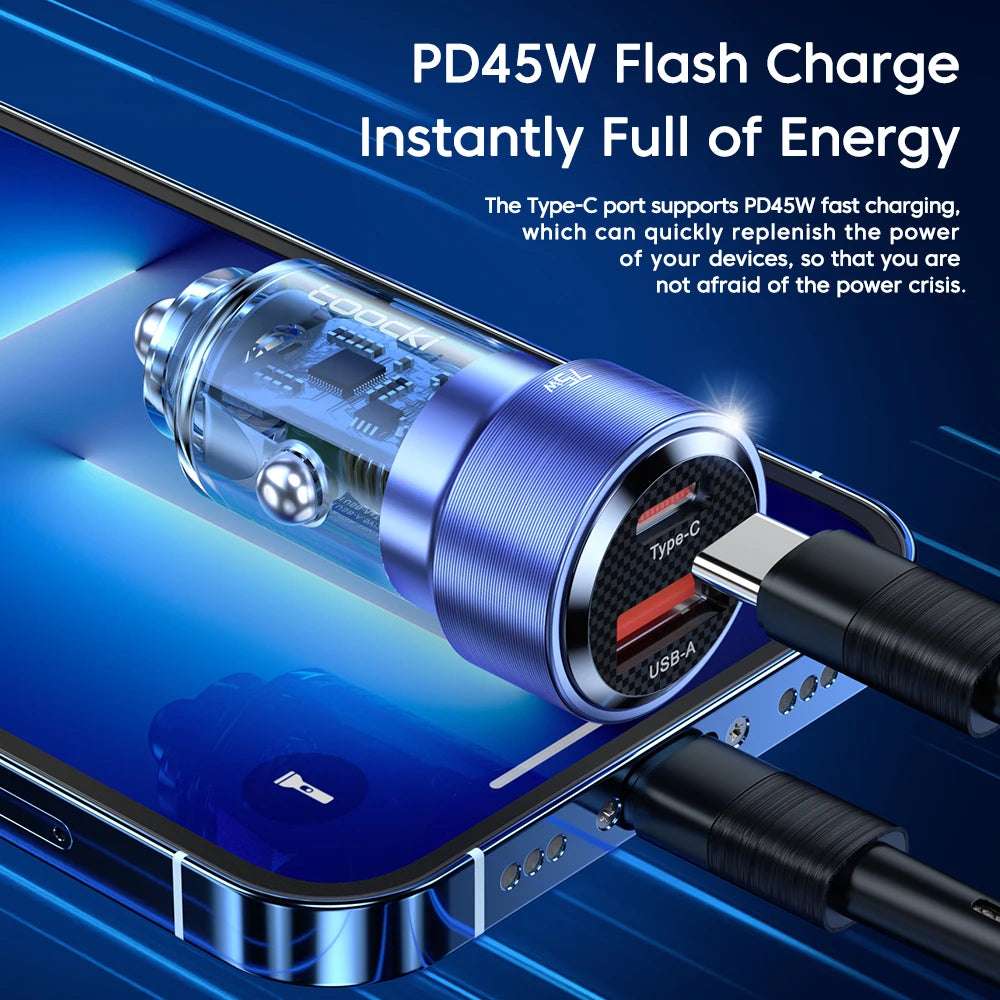 75W Charger USB Type C 45W Fast Charging Car Phone Charger for Samsung S iPhone Charger in Car