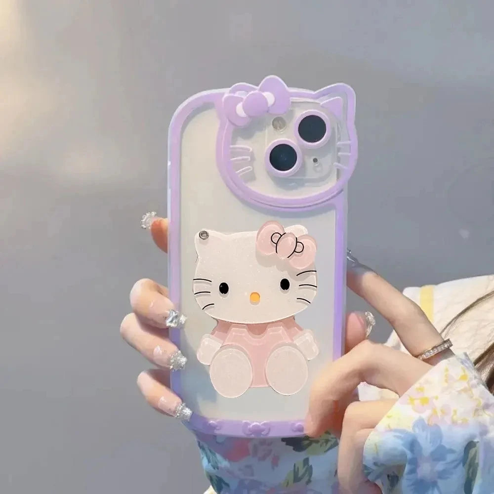 Sanrio Hello Kitty Head Mirror Phone Case For iPhone 16 15 14 Pro Max.
