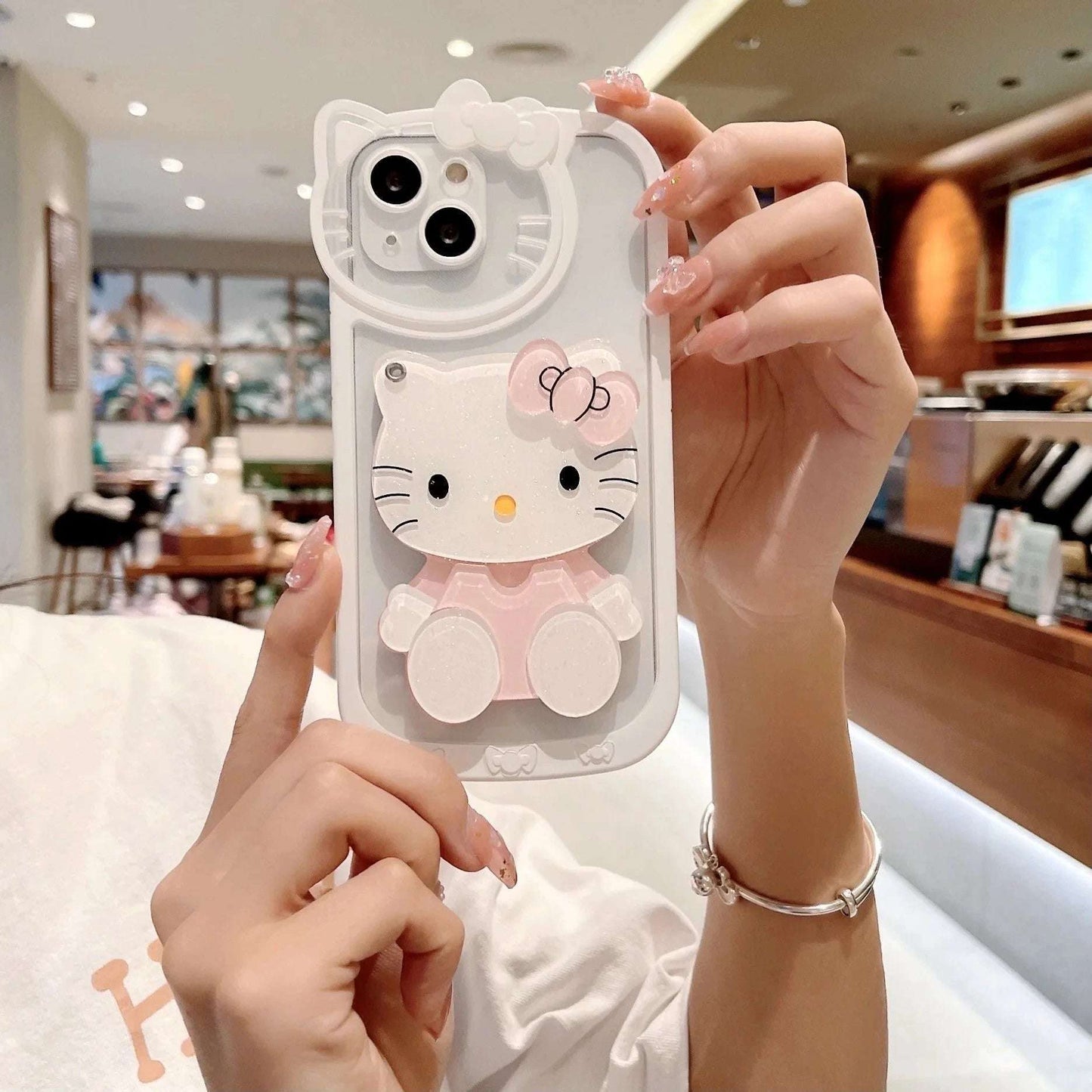 Sanrio Hello Kitty Head Mirror Phone Case For iPhone 16 15 14 Pro Max.