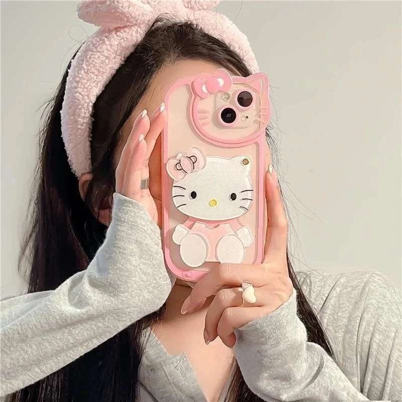 Sanrio Hello Kitty Head Mirror Phone Case For iPhone 16 15 14 Pro Max.