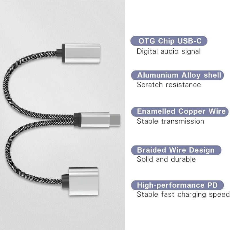 OTG 2 IN 1 USB C to USB a Adapter Data Transfer Converter with Charging Port USB Female Splitter for iPhone 16, 15 Samsung S series