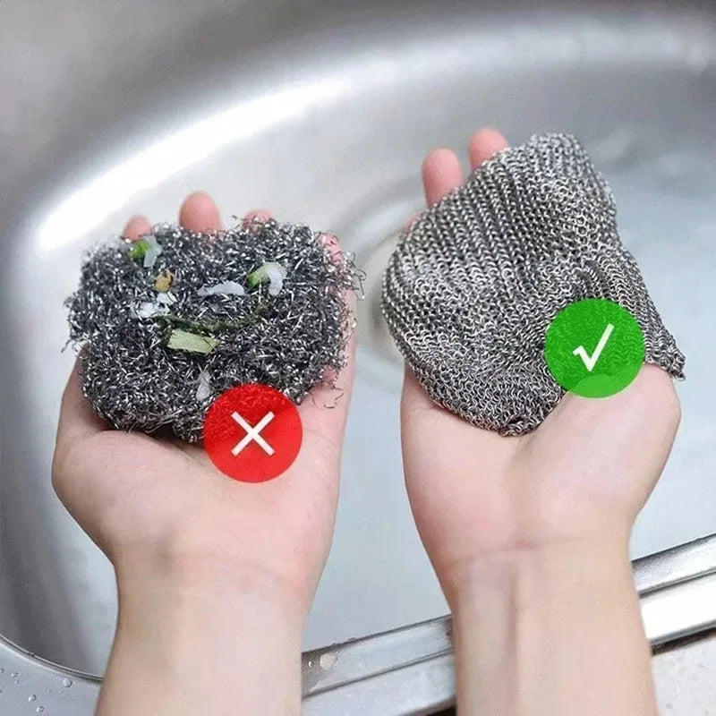 New Thickened Steel Wire Cleaning Cloth Non-Scratch Double-layer Iron Microfiber Mesh Dishrag Washing Pot Rags Kitchen Towels