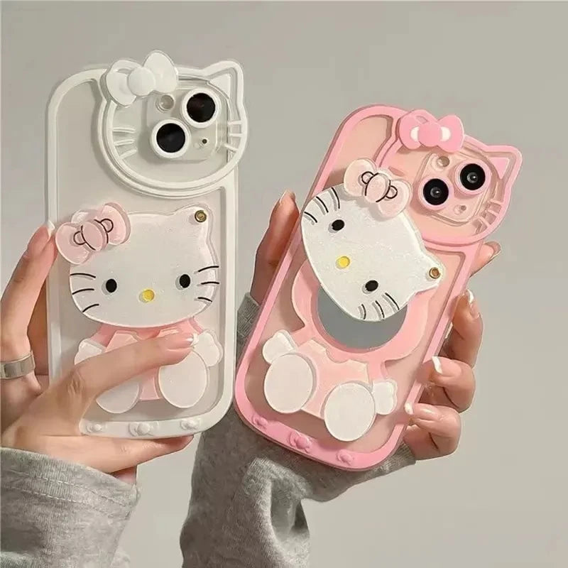 Sanrio Hello Kitty Head Mirror Phone Case For iPhone 16 15 14 Pro Max.