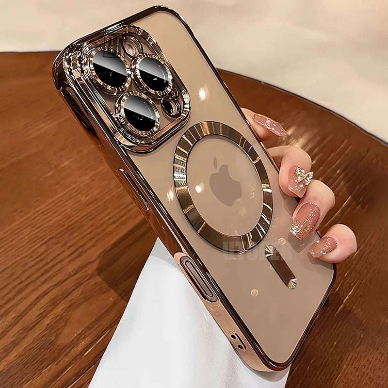 New Official Desert Gold Phone Case For iPhone 16 15 Pro Max and Plus Clear Magsafe Magnetic Lens Protect Soft Cover