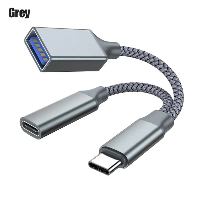 OTG 2 IN 1 USB C to USB a Adapter Data Transfer Converter with Charging Port USB Female Splitter for iPhone 16, 15 Samsung S series