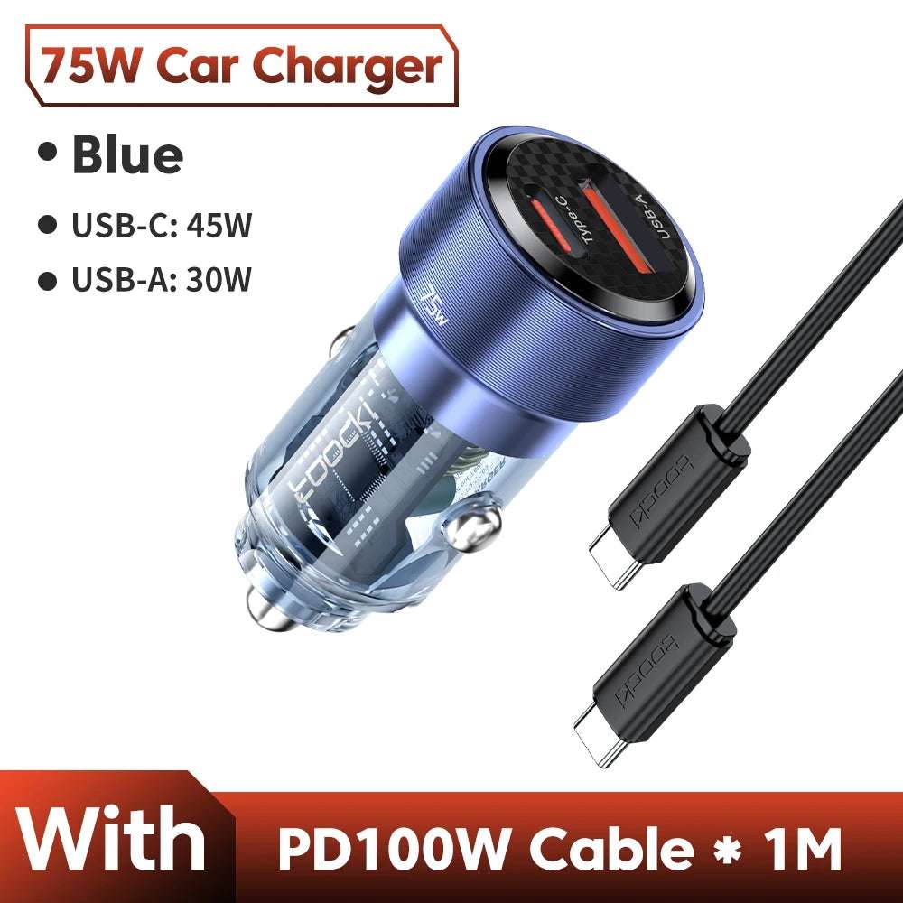 75W Charger USB Type C 45W Fast Charging Car Phone Charger for Samsung S iPhone Charger in Car
