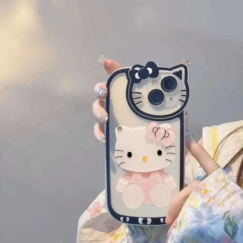 Sanrio Hello Kitty Head Mirror Phone Case For iPhone 16 15 14 Pro Max.