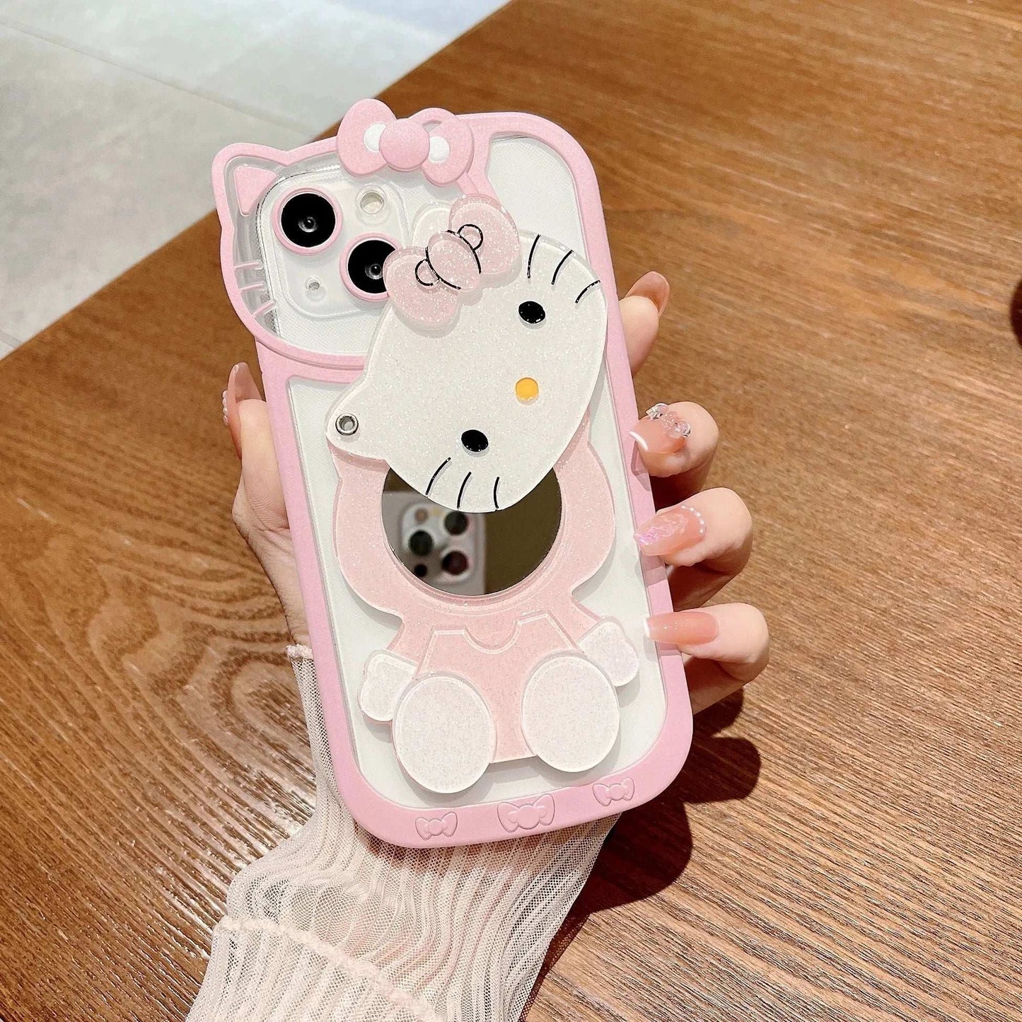 Sanrio Hello Kitty Head Mirror Phone Case For iPhone 16 15 14 Pro Max.