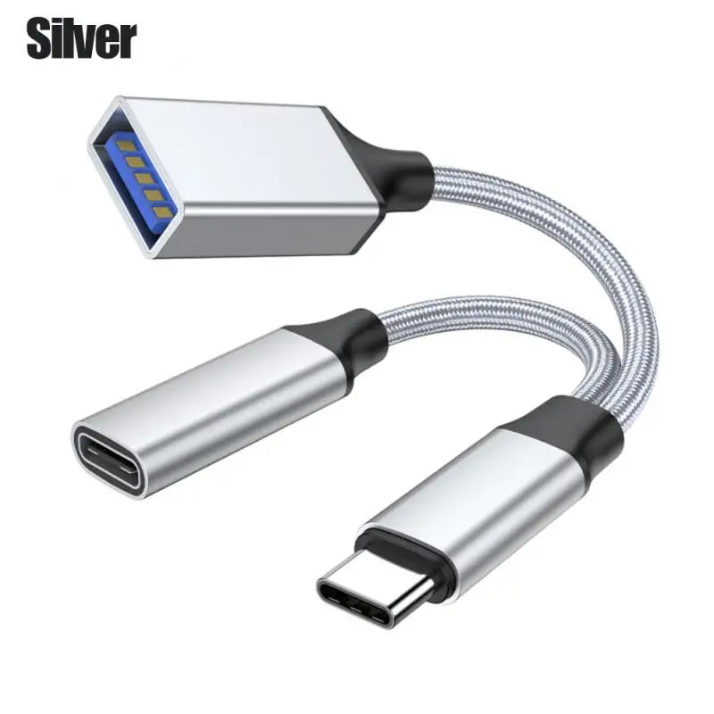 OTG 2 IN 1 USB C to USB a Adapter Data Transfer Converter with Charging Port USB Female Splitter for iPhone 16, 15 Samsung S series