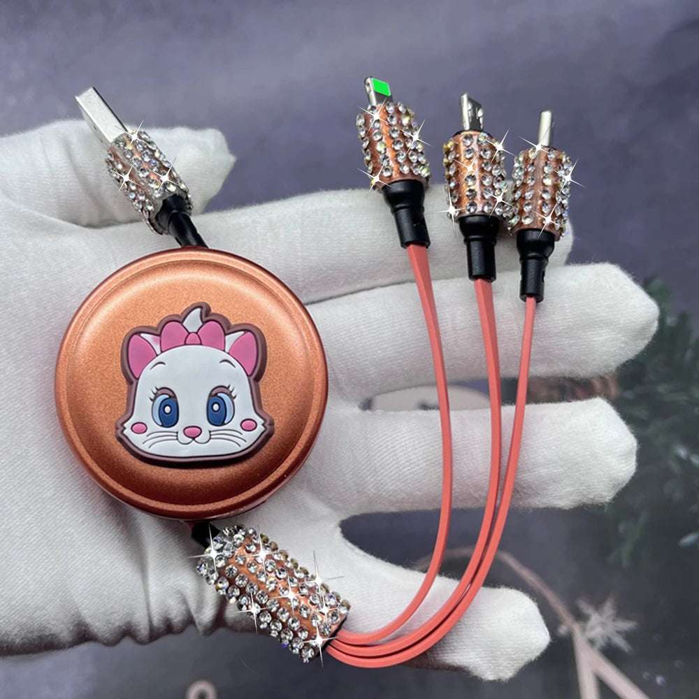 3-in-1 Retractable USB Data Cable – Elegant Charging Cable for iPhone, Android and Samsung