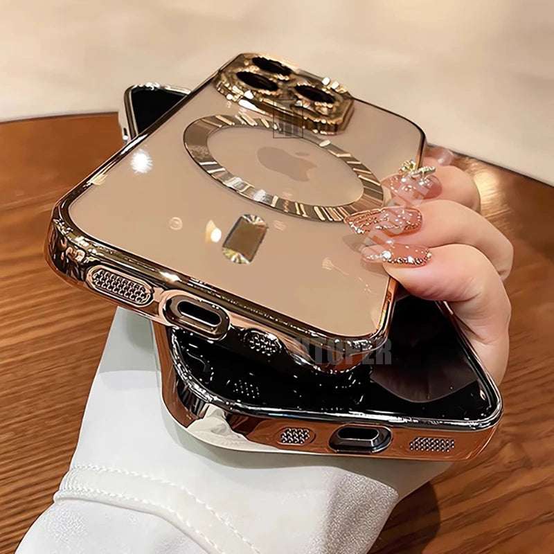 New Official Desert Gold Phone Case For iPhone 16 15 Pro Max and Plus Clear Magsafe Magnetic Lens Protect Soft Cover