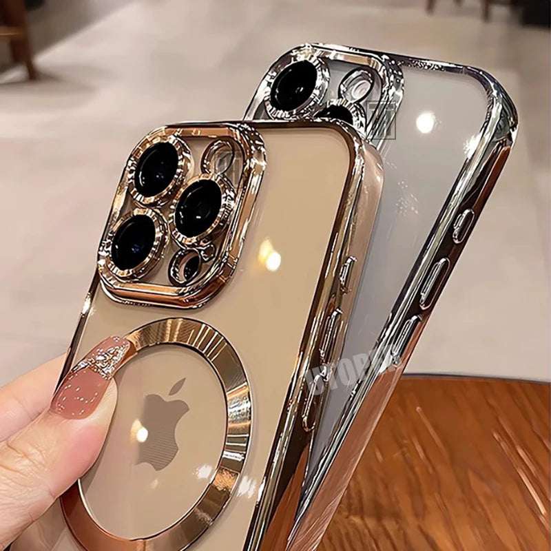 New Official Desert Gold Phone Case For iPhone 16 15 Pro Max and Plus Clear Magsafe Magnetic Lens Protect Soft Cover