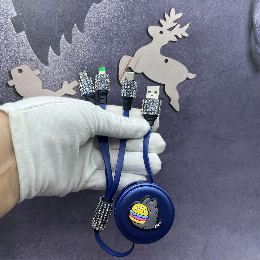 3-in-1 Retractable USB Data Cable – Elegant Charging Cable for iPhone, Android and Samsung