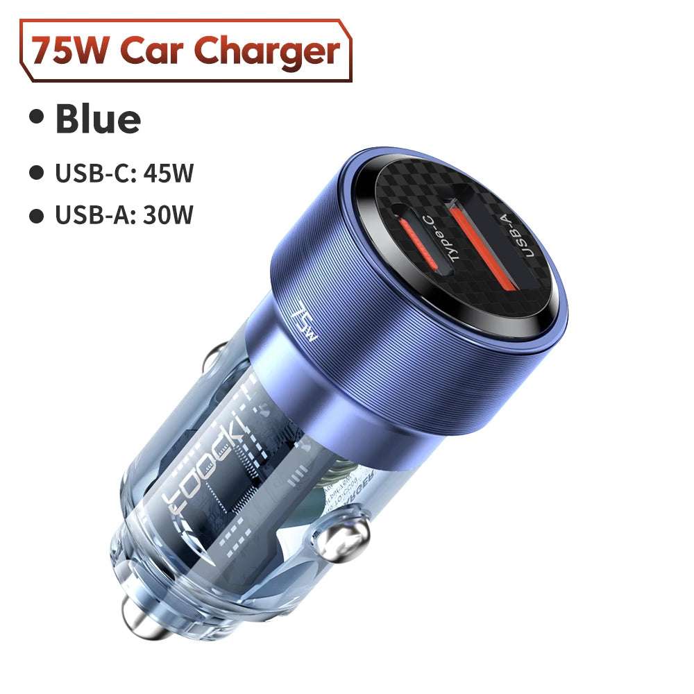 75W Charger USB Type C 45W Fast Charging Car Phone Charger for Samsung S iPhone Charger in Car