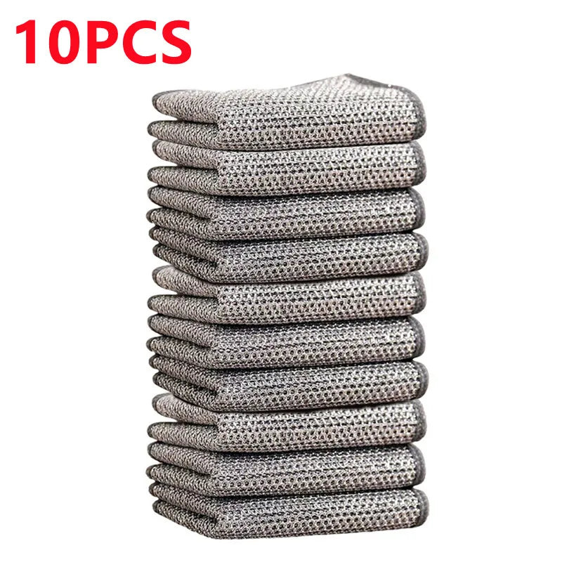 New Thickened Steel Wire Cleaning Cloth Non-Scratch Double-layer Iron Microfiber Mesh Dishrag Washing Pot Rags Kitchen Towels