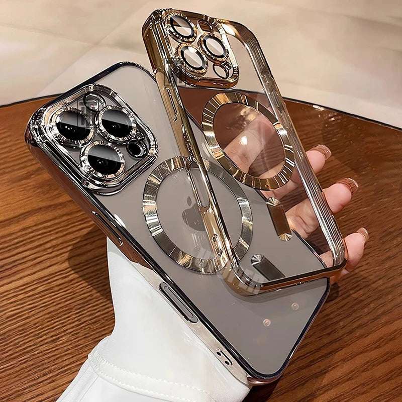 New Official Desert Gold Phone Case For iPhone 16 15 Pro Max and Plus Clear Magsafe Magnetic Lens Protect Soft Cover