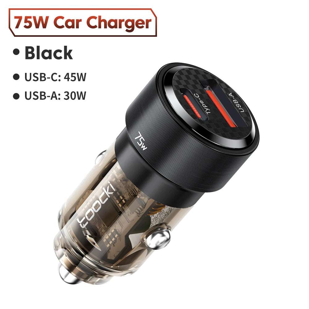 75W Charger USB Type C 45W Fast Charging Car Phone Charger for Samsung S iPhone Charger in Car