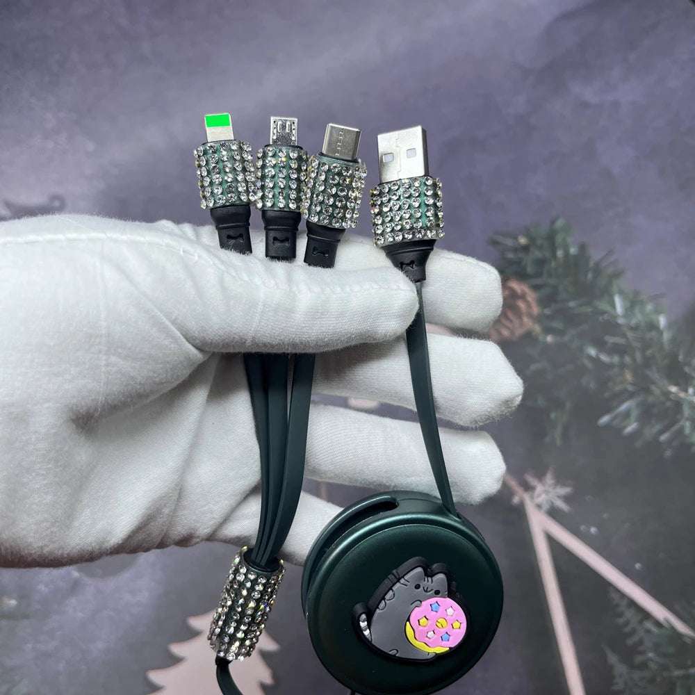 3-in-1 Retractable USB Data Cable – Elegant Charging Cable for iPhone, Android and Samsung