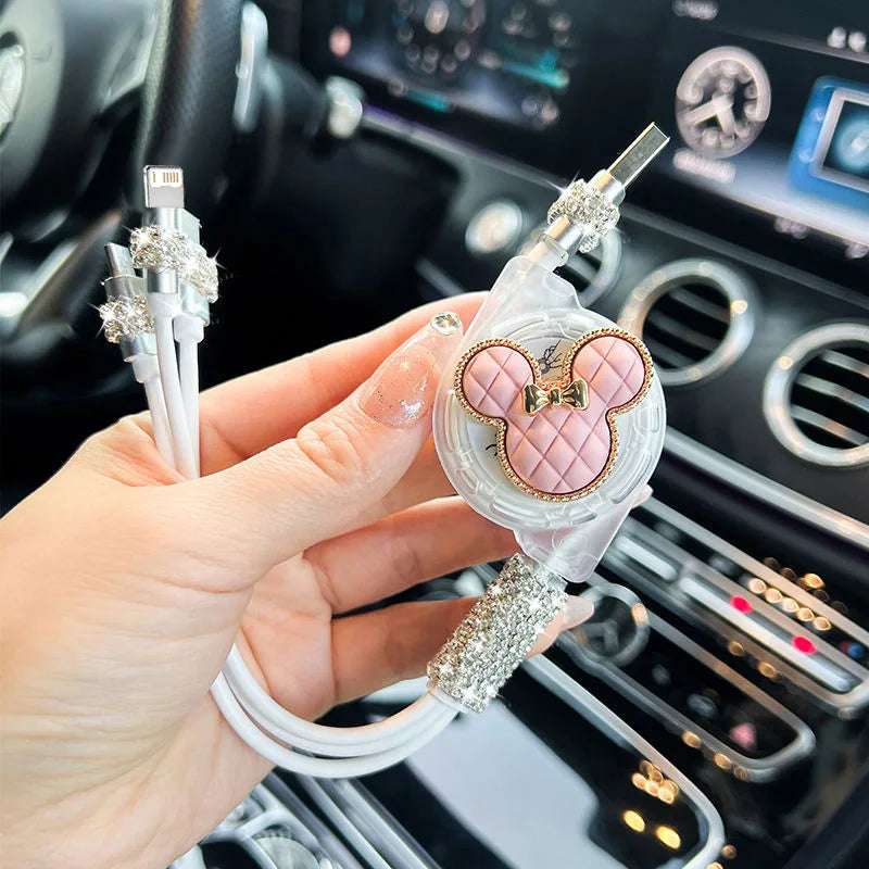 3-in-1 Retractable USB Data Cable – Elegant Charging Cable for iPhone, Android and Samsung