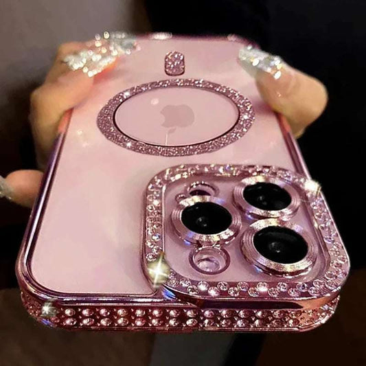 New Fashion Glitter Diamond Transparent Case For iPhone 16 15 Pro Max 16 Plus Magnetic Wireless Charge Bumper Cover