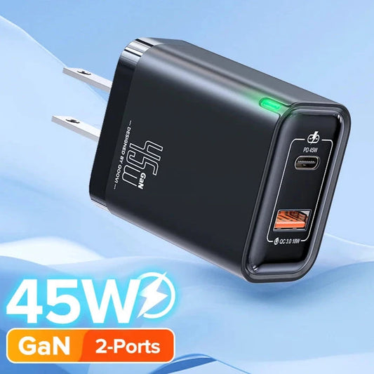 45W USB fast charging charger, USB Type-C wall charger, PD QC3.0 fast charging for iPhone, Samsung Galaxy S25 S24 S25 plus S24 plus S25 ultra S24 ultra S23, S22 S21, laptop, tablet. Graceupnow.com 