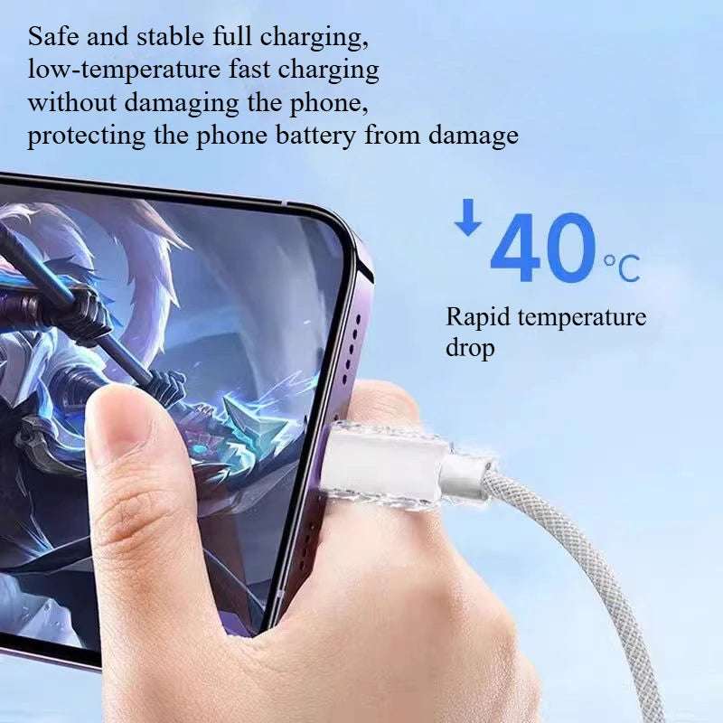 60W USB-C Fast Charge For iPhone 16 15 Pro Max Plus Samsung Phone Type C Weaving Quick Charging Cable