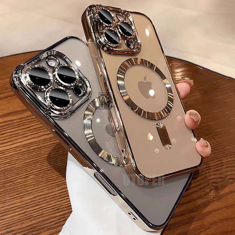 New Official Desert Gold Phone Case For iPhone 16 15 Pro Max and Plus Clear Magsafe Magnetic Lens Protect Soft Cover