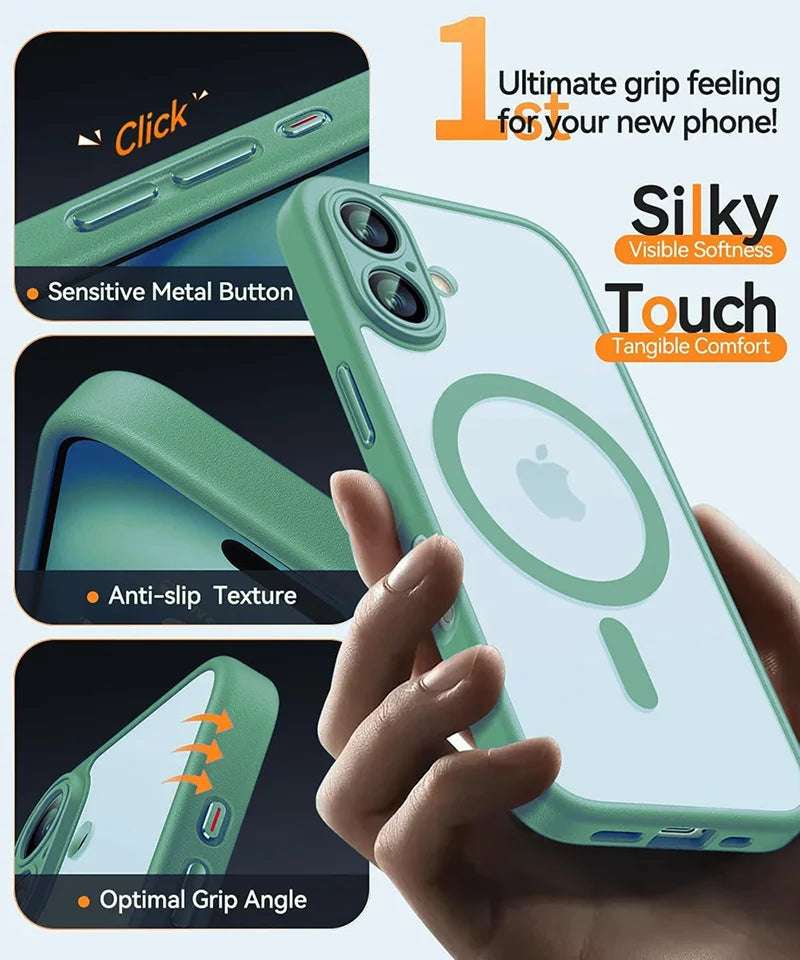 iPhone 16, 16 Plus Shockproof Case For Wireless Charge Cover Matte Translucent PC