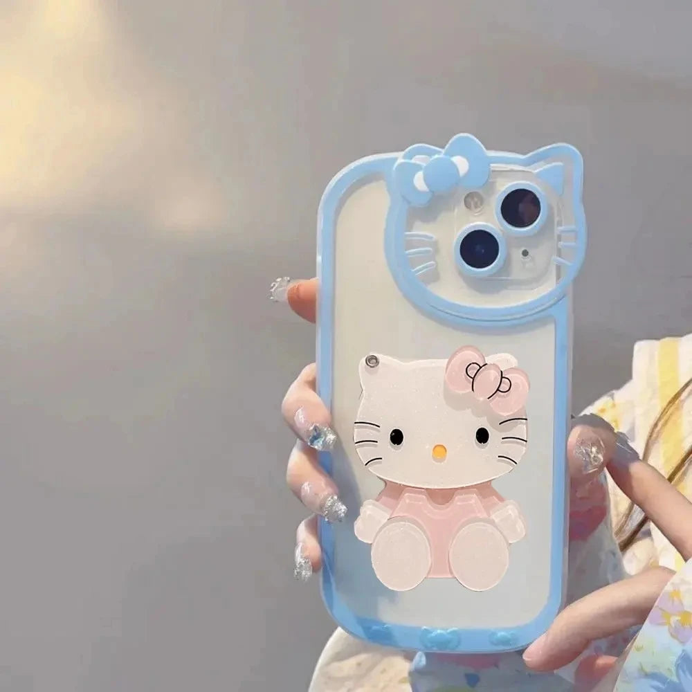 Sanrio Hello Kitty Head Mirror Phone Case For iPhone 16 15 14 Pro Max.