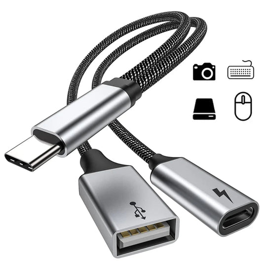OTG 2 IN 1 USB C to USB a Adapter Data Transfer Converter with Charging Port USB Female Splitter for iPhone 16, 15 Samsung S series