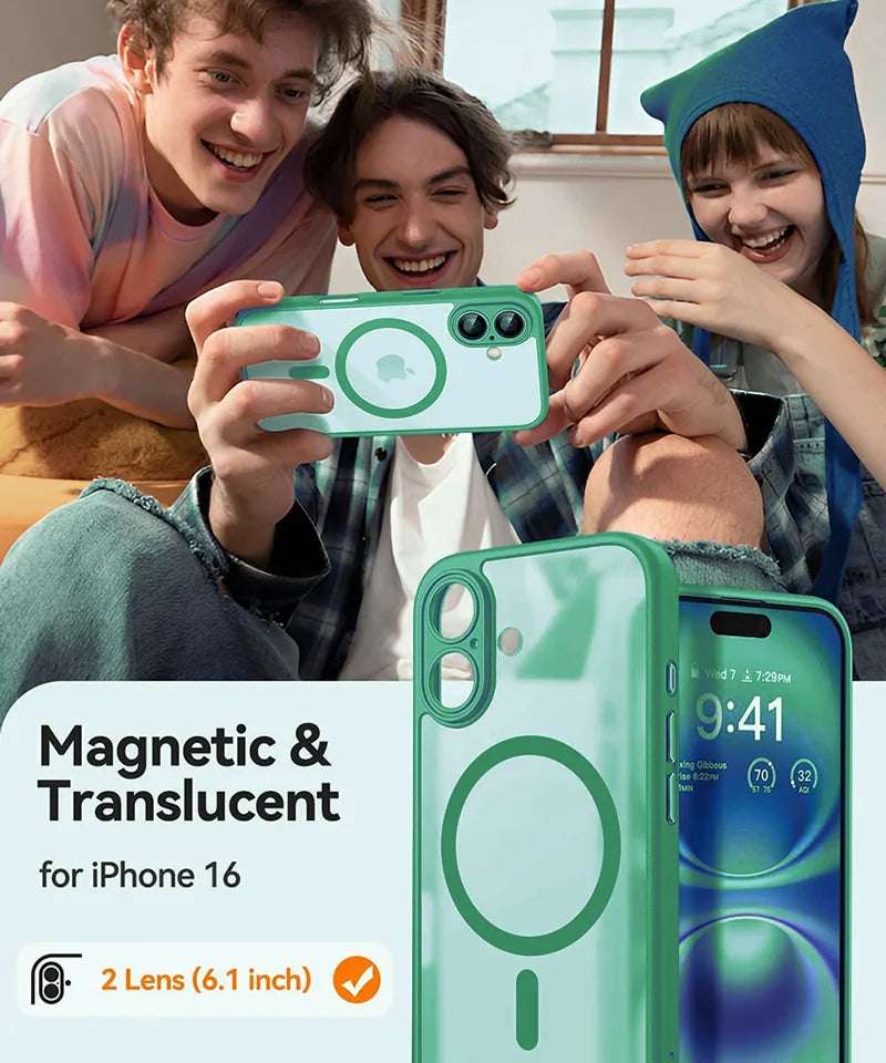 iPhone 16, 16 Plus Shockproof Case For Wireless Charge Cover Matte Translucent PC